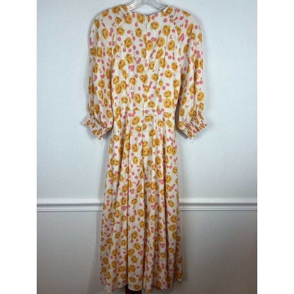 Keepsake Dissolve Midi Dress Yellow Ivory M Grandmacore Floral Flowy Feminine - Picture 6 of 11